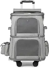 Pet/Cat/Dog Travel Carrier with Wheels Portable Outdoor Bag, Cat Strollers for 2 Cats Double-Layer Pet Pram Pushchair Folding Soft Sided Carriage for Puppy, Rabbits (Color : Gray A)