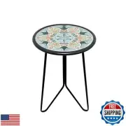 LIFFY Patio Side Table, 12" Outdoor Metal Side Table with Glass Top, Indoor R
