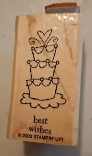 Stamp Wood Block & Rubber STAMPING UP "BEST WISHES" Wedding Cake Card Making