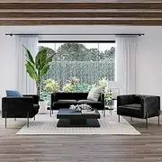 Velvet Fabric Sofa Lounge Accent Armchair Steel Legs Living Room Furniture (Set, Black)