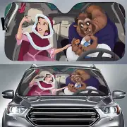 Beauty and the Beast Cartoon Car Sun Shade Belle Princess And Adam the Beast Car