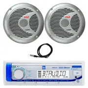 Marine Bluetooth Receiver, 2x 6.5" 150W 2 Way Boat Speakers (Silver), Antenna