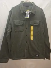 Eddie Bauer Jacket Mens Medium Sweater Fleece Shirt Jacket Green Blk Button Up