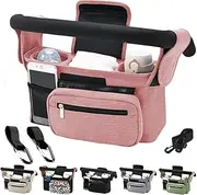 Tyuodna Baby Pram Bag Stroller,Universal Stroller Bag with 2 Insulated Cup Holder,Large Capacity Bag Organiser,Buggy Organiser Bag with Shoulder Strap&Non-Slip Secure Hooks (Pink)