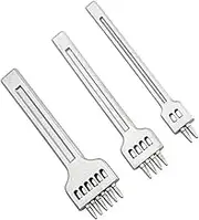YUENTOEN 3Pcs Round Hole Row Punch, 2/4/6 Prong Pricking Iron Stitching Cutter Tool Sewing Hole Leather Craft Tools 4mm Spacing