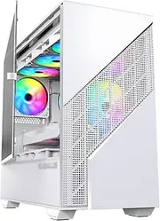 Mid-Tower M-ATX/ITX Computer Case, Split Cabinet Structure, Tempered Glass Side Panel, Grid Front Panel Vertical GPU Bracket(White)