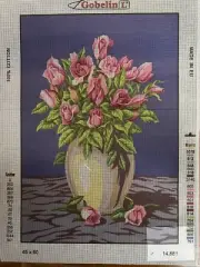 needlepoint Tapestry 45x60cm Gobelin Canvas Only Pink Roses