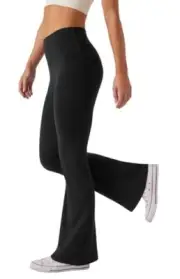 Women's High Waist Bootcut Yoga Pants Tummy Control Workout Flare Large Black