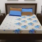 Cotton Double Bedsheet with 2 Pillow Cover, Creme and Blue