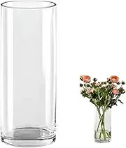 QEEYON Glass Flower Vase, Modern Cylinder Vase, 40 cm High, Cylindrical Glass Vase, Transparent Glass Vase, Candle Holder, Glass Flower Flower Plant Container for Home Office Decor, Glass Table