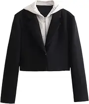[EIYIELX] Spring Women's Hooded Splice Short Fake Two Piece Suit Coat(Small)