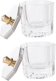 FRCOLOR Diy Manicure Tools 2pcs Crystal Nail Cups with Lids Nail Charms Gems Storage Mini Glass Containers