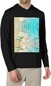 [JEJEA] Beach Starfish Print Men's Shirts Long Sleeve Hoodies Fashion Tee Shirts,Causal Fit No Buttons T-Shirts, Black, XXL