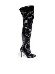 Black Velvet Floral Over the Knee Boots