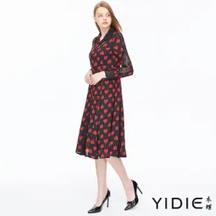 【YIDIE 衣蝶】愛心圖案拼接蕾絲長洋裝