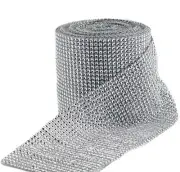 HUJI Diamond Silver Rhinestone Mesh Ribbon Wrap for Wedding Cake Party Supplies
