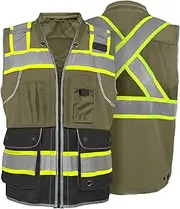 JHPAZUJA High Visibility Safety Work Vest for Men, Surveyor Safety Vest with Pockets, ANSI/ISEA 107-2020 Class 2