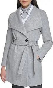 [Calvin Klein] Wool Wrap Jacket for Women - Polyester Blend Fabric - Two Welt Pockets at Hips - Toggle Cuffs