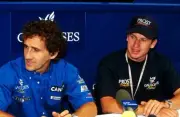 Alain Prost Ligier and new signing for 1998 Olivier Panis right F- 1997 Photo