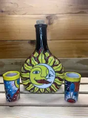 Talavera Eclipse 3 Piece Liquor Tequila Drink Set Decanter Shot Glasses Barware