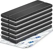 VNDUEEY Rare Earth Neodymium Bar Magnets, 12 Pack Bar Magnets with Strong Double-Sided Adhesive, Heavy Duty Magnet Bars for Fridge, Garage, Office, Kitchen, Science, Black, 60x10x3 mm