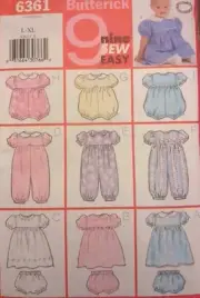 9 In 1 Sew Easy Butterick Pattern #6361 Baby's Dress Panties Jumpsuit Romper