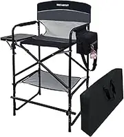 WKFAMOUT Tall Folding Director Chair 30.7" Seat Height Foldable Bar Stool for Makeup Artist Face Painting with Side Table Carry Bag and Cosmetic Bag Supports 350LBS