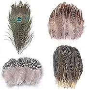 120Pcs Natural Craft Feathers Assorted Colors - Peacock, Turkey, Pheasant Feathers for DIY Jewelry, Wedding, Party, Parade Decorations