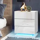 3 Drawers Bedside Table RGB LED Nightstand Storage High Gloss UV Finish Front