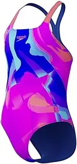 [Speedo] Girl's Digital Allover Powerback One Piece Swimsuit, Cobalt Pop, 13-14