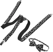 [LIFKOME] Adjustable Music Note Suspenders for Men Stylish Bow Tie Pant Holder Dressy Suspender Set