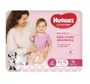 Huggies Ultradry Essentials Nappies Girls Size 4 - Carton (72 Nappies) 10-15Kg
