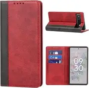 Cavor for Google Pixel 6a Case, pixel6a 5G Phone Cases Premium Leather Folio Flip Wallet Case Cover Magnetic Closure Book Design with Kickstand Feature & Card Slots(6.1")-Red