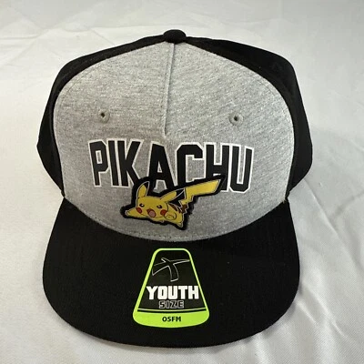 Pokémon Pikachu Youth Size OSFM Black And Gray Baseball Cap