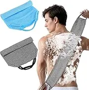 Ptwola 2pcs Exfoliating Washcloth Towel Nylon Body Scrub Back Scrubber with Handles Bath Wash Japanese Korean Cleaner Washcloth Beauty Sponge Loofah Shower Cloth to Remove Dead Skin