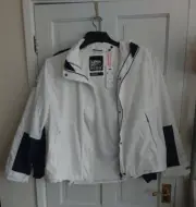Superdry Womens Long Sleeved Essentials 4 In 1 Jacket Size Uk 14 White Navy Blue