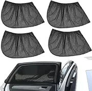 4 Pcs Universal Car Side Window Sun Shades Net, Car Rear Window Breathable Mesh Protects from Sun Glare Burn Heats & UV Rays, Auto Vehicle Side Window Curtain Sun Visor Net for Family (SUV)