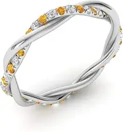 [Diamondere] Natural and Certified Citrine and Diamond Wedding Ring in 10K White Gold | 1.66 Carat Eternity Stackable Band for Women, US Size 5, Metal, Citrine Diamond