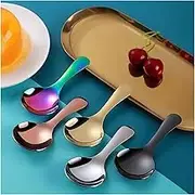 Tablespoons Short Spoon Stainless Steel Soup Ladle Household Soup Ladle Small Round Tea Spoon Children Rice Spoon Ice Cream Spoon Serving Spoon(Multi-Colored)