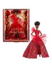 [Barbie] 2024 Holiday Fashion Doll, Brown Hair with Plaid Gown