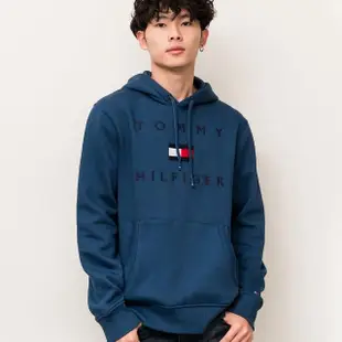 【Tommy Hilfiger】男版 刺繡大寫字母國旗LOGO 帽T 薄刷毛 連帽長袖(秋冬新品)