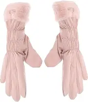 [POPETPOP] Ladies Thermal Touchscreen Gloves Stylish Windproof Furry Lined Winter Gloves for Outdoor Sports Daily Use for Cycling and Adventures