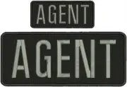 AGENT embroidery patches 4x10 and 2x5 hook on back grey letters