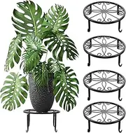 4 Pack Metal Plant Stands for Flower Pots, Heavy Duty Potted Holders, Indoor Outdoor Metal Rustproof Iron Garden Container Round Supports Rack for Planters (black)