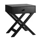 NNEED Bedside Table Wooden Frame Cross Base Black