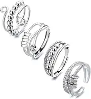 [BOMAIL] 4PCS Fidget Spinner Rings for Women Open Spinning Kunckle Stackable Rings Adjustable Stainless Steel Rings