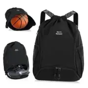 Sports Drawstring Backpack - Small String Gym Bag with Shoes Compartment and