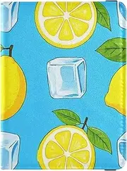 [Amooorous] Summer Lemon Ice Block Leather decorative Passport Holder Cover Wallet Combo Passport Holder Combo with Vaccine Card Slot Lightweight, summer lemon ice block, 1 size