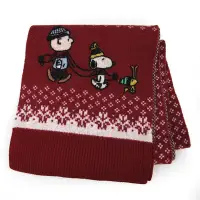 在飛比找Yahoo奇摩購物中心優惠-COACH SNOOPY跟他的朋友紅酒色羊毛圍巾(186 x