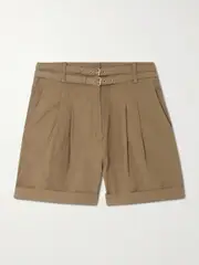 [Le Kasha] Le Kasha - Aqiva Belted Pleated Linen Shorts - Brown - small small Brown